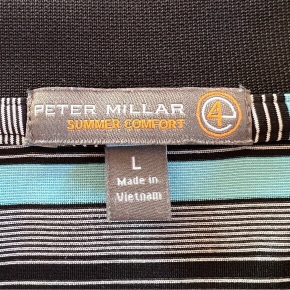Peter Millar Summer Comfort Polo Golf Shirt Mens L Blue Brown Striped - Picture 5 of 10